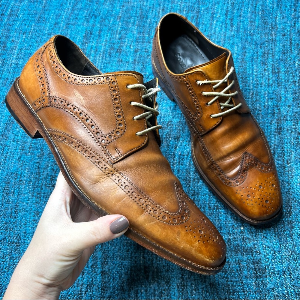 Cole Haan Leather Wingtip Oxfords in Brown Made in India Mens Size 10 Dress Shoe